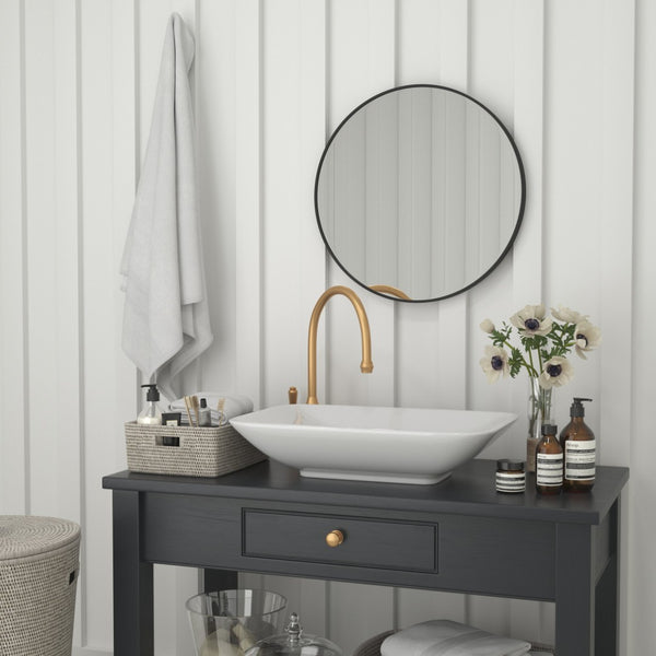 English Elm Julianne Elegant Round Metal Framed Wall Mirror - Timeless Accent for Bathroom, Entryway & Living Spaces Black 24" Round RH-M003-RD60MB-BK-GG