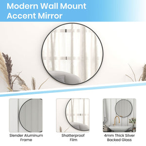 English Elm Julianne Elegant Round Metal Framed Wall Mirror - Timeless Accent for Bathroom, Entryway & Living Spaces Black 24" Round RH-M003-RD60MB-BK-GG