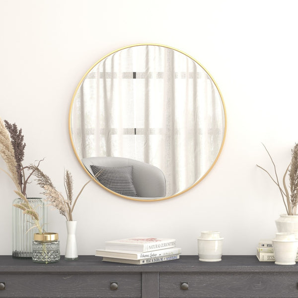 English Elm Julianne Elegant Round Metal Framed Wall Mirror - Timeless Accent for Bathroom, Entryway & Living Spaces Gold 30" Round RH-M003-RD76BB-GD-GG
