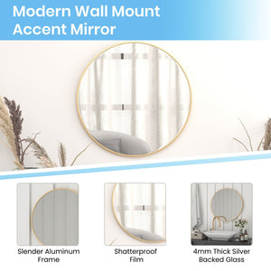 English Elm Julianne Elegant Round Metal Framed Wall Mirror - Timeless Accent for Bathroom, Entryway & Living Spaces Gold 30" Round RH-M003-RD76BB-GD-GG