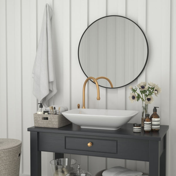 English Elm Julianne Elegant Round Metal Framed Wall Mirror - Timeless Accent for Bathroom, Entryway & Living Spaces Black 30" Round RH-M003-RD76MB-BK-GG