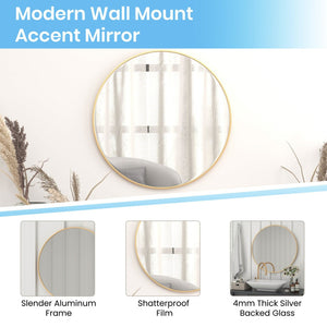 English Elm Julianne Elegant Round Metal Framed Wall Mirror - Timeless Accent for Bathroom, Entryway & Living Spaces Gold 36" Round RH-M003-RD91BB-GD-GG