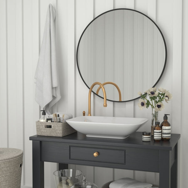 English Elm Julianne Elegant Round Metal Framed Wall Mirror - Timeless Accent for Bathroom, Entryway & Living Spaces Black 36" Round RH-M003-RD91MB-BK-GG