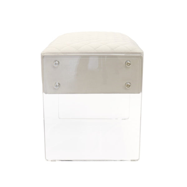 Pasargad Tribecca Collection Acrylic & Velvet Vanity Bench - Chic Design For Modern Homes Ivory Acrylic & Velvet Stool 139-1w