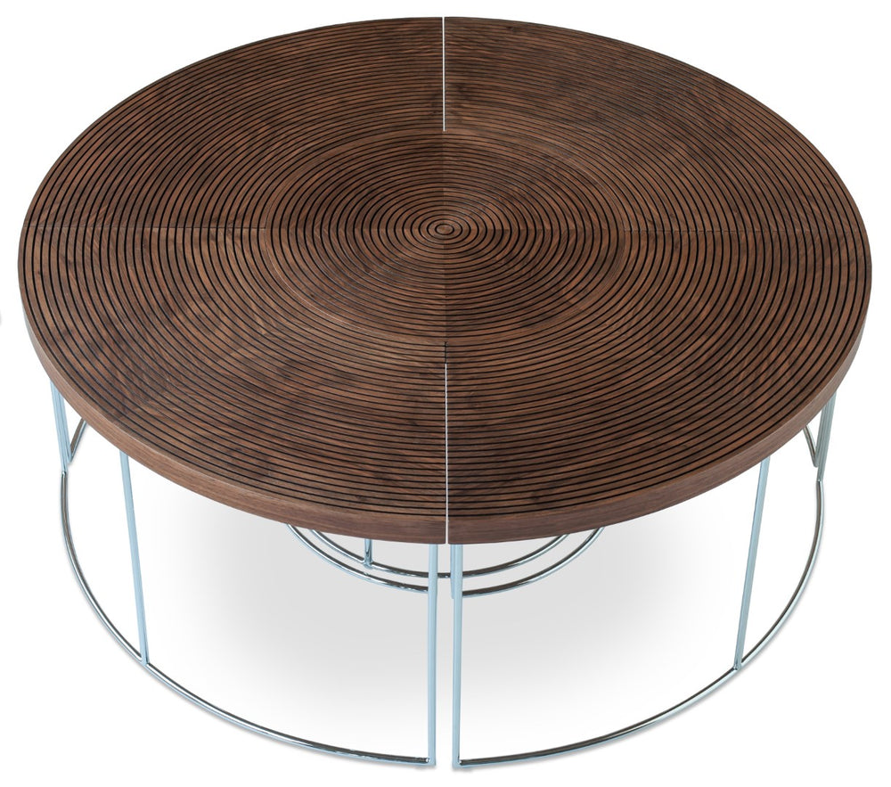 Soho Concept Ripples Coffee Table: Handmade Ridged Wood Top With Chrome Base - Modern Artisanal Design, 44.5" Walnut,Chrome  Soho-concept-dining-chair-13860