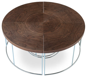 Soho Concept Ripples Coffee Table: Handmade Ridged Wood Top With Chrome Base - Modern Artisanal Design, 44.5" Walnut,Chrome  Soho-concept-dining-chair-13860