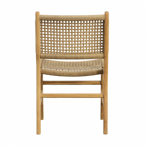 Dovetail Dallas Armless Dining Chair Nat Natural Finish Teak Wood Frame and Synthetic Wicker RIV10000-NAT