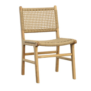 Dovetail Dallas Armless Dining Chair Nat Natural Finish Teak Wood Frame and Synthetic Wicker RIV10000-NAT
