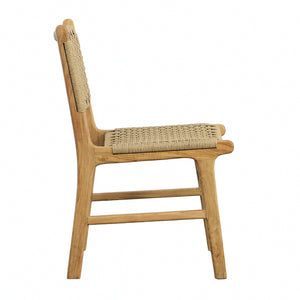 Dovetail Dallas Armless Dining Chair Nat Natural Finish Teak Wood Frame and Synthetic Wicker RIV10000-NAT