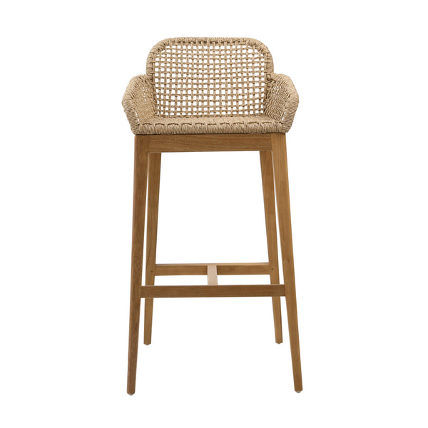 Dovetail Audra Barstool Nat Natural Teak Wood and Synthetic Wicker RIV10014-NAT