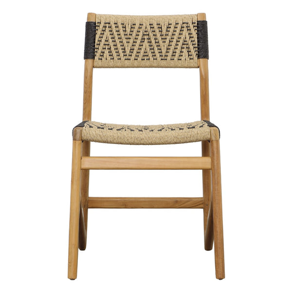 Dovetail Lumen Outdoor Dining Chair Teak Wood and Synthetic Wicker - Natural and Black 