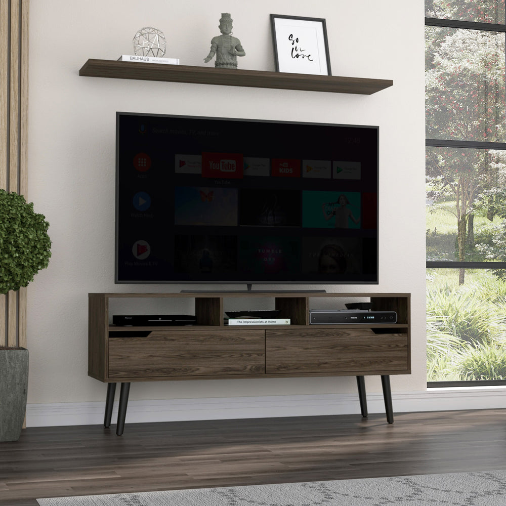 English Elm Oslo Dark Walnut TV Stand 56" Top for TVs up to 51" with 3 Open Shelves, 2 Drawers & Sturdy Legs B07091975