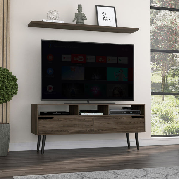 English Elm Oslo Dark Walnut TV Stand 56" Top for TVs up to 51" with 3 Open Shelves, 2 Drawers & Sturdy Legs B07091975