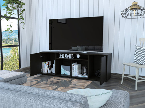 English Elm Prana Modern Black TV Stand for TVs up to 60" — Four Open Shelves, Two Single-Door Cabinets, Sturdy B07091980