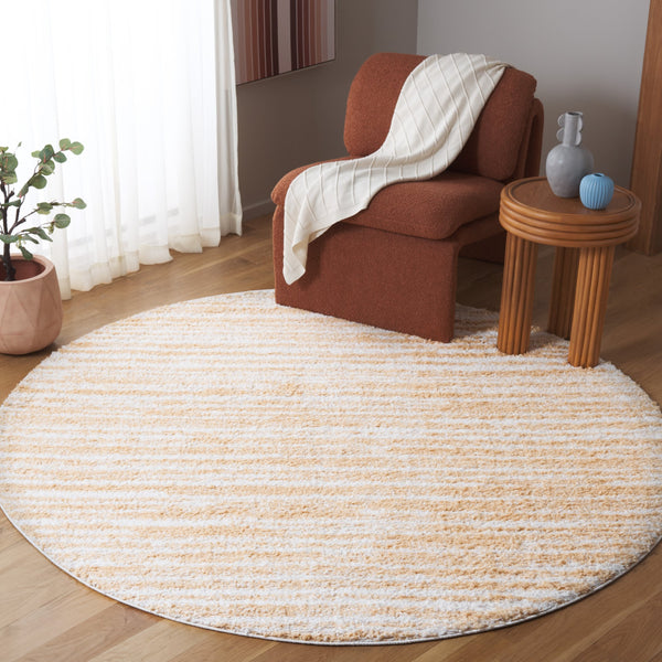 Safavieh Rumi Luxurious Round Shag Area Rug - Elegant Ivory Beige Design For Cozy Home Spaces 6ft 7in Gold ,Ivory Polyester Rms110d-8