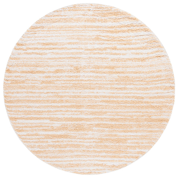 Safavieh Rumi Luxurious Round Shag Area Rug - Elegant Ivory Beige Design For Cozy Home Spaces 6ft 7in Gold ,Ivory Polyester Rms110d-8