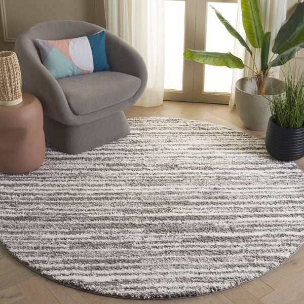 Safavieh Rumi Luxurious Round Shag Area Rug - Elegant Ivory Beige Design For Cozy Home Spaces 6ft 7in Dark Grey ,Ivory Polyester Rms110g-5