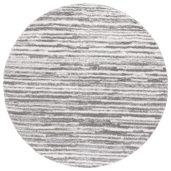 Safavieh Rumi Luxurious Round Shag Area Rug - Elegant Ivory Beige Design For Cozy Home Spaces 6ft 7in Dark Grey ,Ivory Polyester Rms110g-5