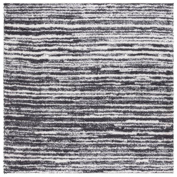 Safavieh Rumi Luxurious Round Shag Area Rug - Elegant Ivory Beige Design For Cozy Home Spaces 6ft 7in Charcoal ,Ivory Polyester Rms110h-9