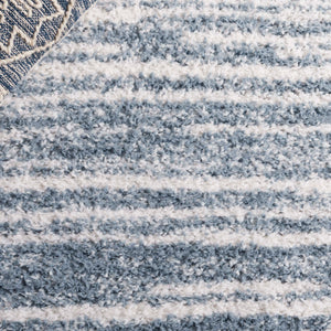 Safavieh Rumi Luxurious Round Shag Area Rug - Elegant Ivory Beige Design For Cozy Home Spaces 6ft 7in Light Blue ,Ivory Polyester Rms110l-6