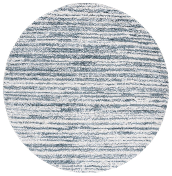 Safavieh Rumi Luxurious Round Shag Area Rug - Elegant Ivory Beige Design For Cozy Home Spaces 6ft 7in Light Blue ,Ivory Polyester Rms110l-6