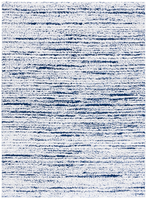 Safavieh Rumi Luxurious Round Shag Area Rug - Elegant Ivory Beige Design For Cozy Home Spaces 6ft 7in Navy ,Ivory Polyester Rms110n-7sq