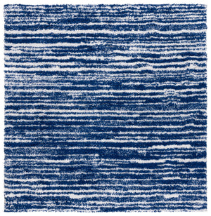 Safavieh Rumi Luxurious Round Shag Area Rug - Elegant Ivory Beige Design For Cozy Home Spaces 6ft 7in Navy ,Ivory Polyester Rms110n-7sq