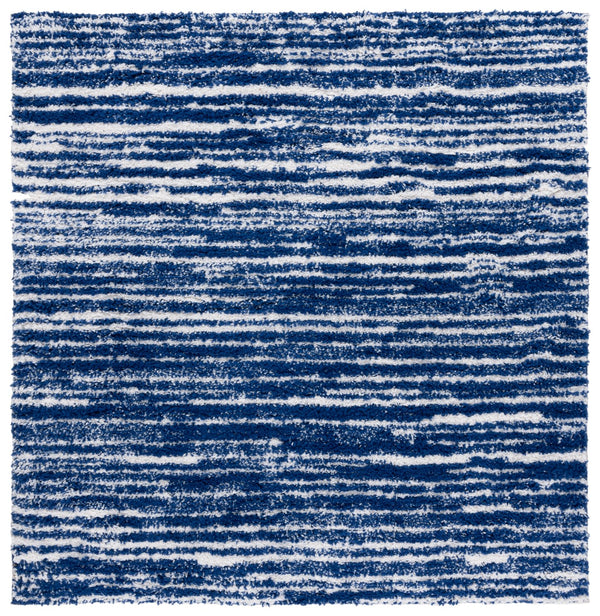 Safavieh Rumi Luxurious Round Shag Area Rug - Elegant Ivory Beige Design For Cozy Home Spaces 6ft 7in Navy ,Ivory Polyester Rms110n-7sq