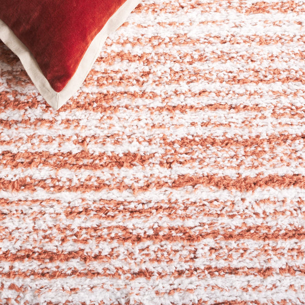 Safavieh Rumi Luxurious Round Shag Area Rug - Elegant Ivory Beige Design For Cozy Home Spaces 6ft 7in Rust ,Ivory Polyester Rms110p-9