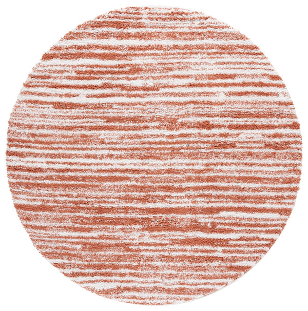 Safavieh Rumi Luxurious Round Shag Area Rug - Elegant Ivory Beige Design For Cozy Home Spaces 6ft 7in Rust ,Ivory Polyester Rms110p-9