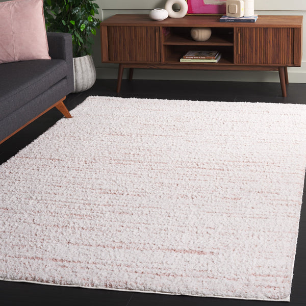 Safavieh Rumi Plush Shag Area Rug In Pink And Ivory — Power-Loomed Polyester With Jute Backing, Luxe Feel 5'-0" x 5'-0" RMS110U-5R
