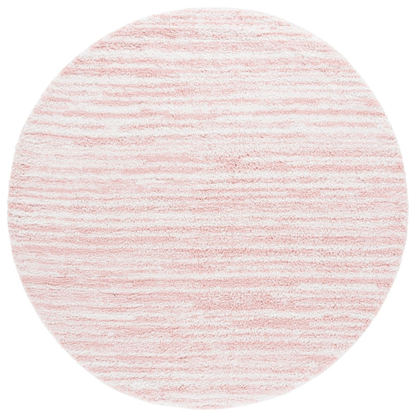 Safavieh Rumi Luxurious Round Shag Area Rug - Elegant Ivory Beige Design For Cozy Home Spaces 6ft 7in Pink ,Ivory Polyester Rms110u-28