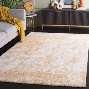 Safavieh Rumi Shag Area Rug: Luxurious Plush Comfort With Abstract Gold & Ivory Design For Elegant Spaces Gold ,Ivory Polyester Rms138d-8