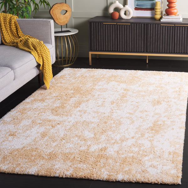 Safavieh Rumi Shag Area Rug: Luxurious Plush Comfort With Abstract Gold & Ivory Design For Elegant Spaces Gold ,Ivory Polyester Rms138d-8