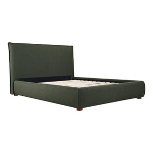 Moe's Home Luzon Bed - Timeless Upholstered Design With Padded Headboard For Ultimate Comfort And Support Green Upholstery, 
80% Polyester,20% Linen,Solid Pine Frame Rn-1129-27-0