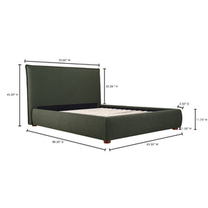 Moe's Home Luzon Bed - Timeless Upholstered Design With Padded Headboard For Ultimate Comfort And Support Green Upholstery, 
80% Polyester,20% Linen,Solid Pine Frame Rn-1129-27-0