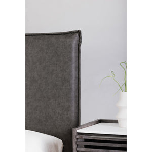 Moe's Home Luzon Vegan Leather Bed With Padded Headboard - Stylish, Durable Design For Ultimate Comfort Grey Upholstery, Pvc ,Vegan Leather,Solid Pine Frame Rn-1130-07-0