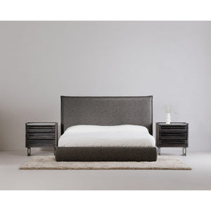 Moe's Home Luzon Vegan Leather Bed With Padded Headboard - Stylish, Durable Design For Ultimate Comfort Grey Upholstery, Pvc ,Vegan Leather,Solid Pine Frame Rn-1130-07-0