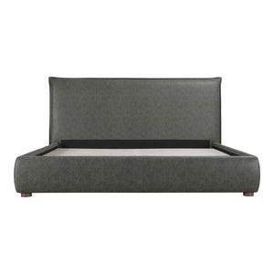 Moe's Home Luzon Vegan Leather Bed With Padded Headboard - Stylish, Durable Design For Ultimate Comfort Grey Upholstery, Pvc ,Vegan Leather,Solid Pine Frame Rn-1130-07-0