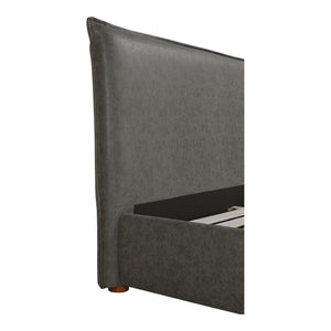Moe's Home Luzon Vegan Leather Bed With Padded Headboard - Stylish, Durable Design For Ultimate Comfort Grey Upholstery, Pvc ,Vegan Leather,Solid Pine Frame Rn-1130-07-0