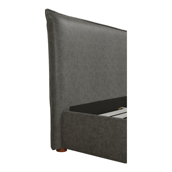 Moe's Home Luzon Vegan Leather Bed With Padded Headboard - Stylish, Durable Design For Ultimate Comfort Grey Upholstery, Pvc ,Vegan Leather,Solid Pine Frame Rn-1130-07-0