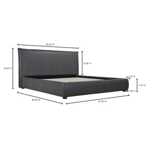 Moe's Home Luzon Vegan Leather Bed With Padded Headboard - Stylish, Durable Design For Ultimate Comfort Grey Upholstery, Pvc ,Vegan Leather,Solid Pine Frame Rn-1130-07-0