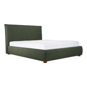 Moe's Home Luzon Bed - Timeless Upholstered Design With Padded Headboard For Ultimate Comfort And Support Green Upholstery, 
80% Polyester,20% Linen,Solid Pine Frame Rn-1130-27-0