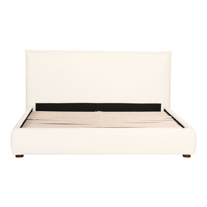 Moe's Home Recharge Queen Bed - Elegant Cream Boucle Upholstered Design For Ultimate Comfort And Relaxation White Upholstery, 54% Polyester,46% Acrylic Boucle Fabric,Solid Pine Frame Rn-1142-18-0