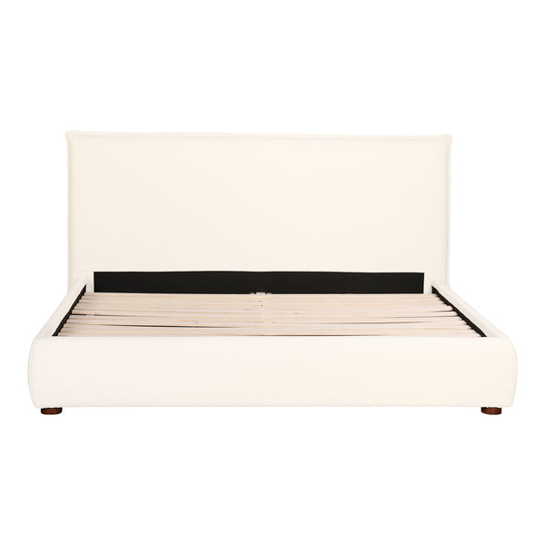 Moe's Home Recharge Queen Bed - Elegant Cream Boucle Upholstered Design For Ultimate Comfort And Relaxation White Upholstery, 54% Polyester,46% Acrylic Boucle Fabric,Solid Pine Frame Rn-1142-18-0