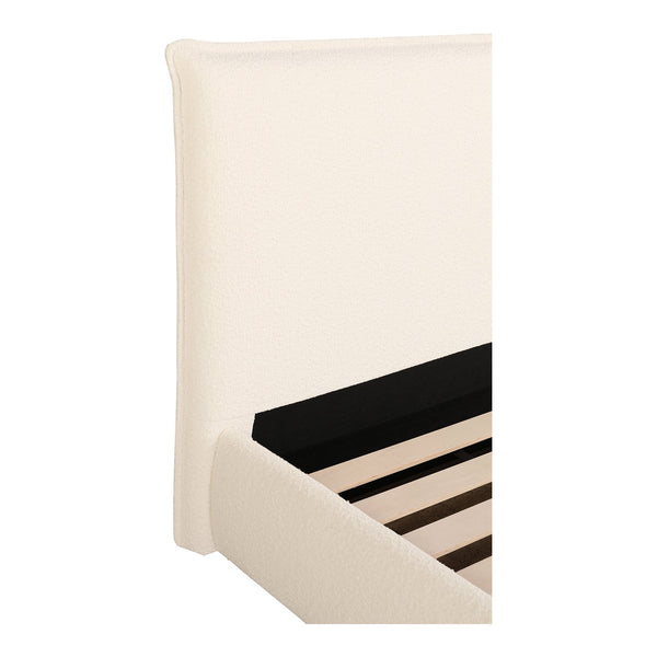 Moe's Home Recharge Queen Bed - Elegant Cream Boucle Upholstered Design For Ultimate Comfort And Relaxation White Upholstery, 54% Polyester,46% Acrylic Boucle Fabric,Solid Pine Frame Rn-1142-18-0