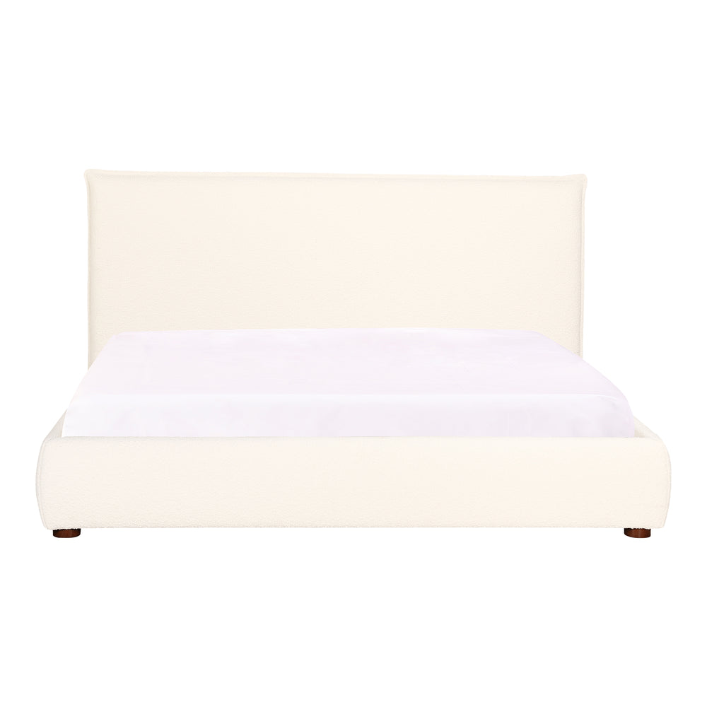 Moe's Home Recharge Queen Bed - Elegant Cream Boucle Upholstered Design For Ultimate Comfort And Relaxation White Upholstery, 54% Polyester,46% Acrylic Boucle Fabric,Solid Pine Frame Rn-1143-18-0