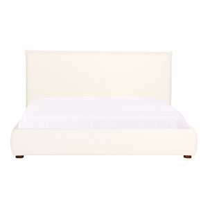 Moe's Home Recharge Queen Bed - Elegant Cream Boucle Upholstered Design For Ultimate Comfort And Relaxation White Upholstery, 54% Polyester,46% Acrylic Boucle Fabric,Solid Pine Frame Rn-1143-18-0