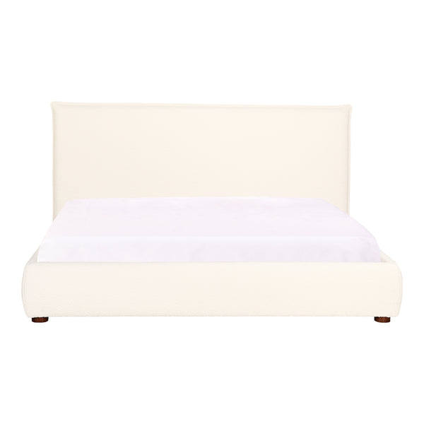 Moe's Home Recharge Queen Bed - Elegant Cream Boucle Upholstered Design For Ultimate Comfort And Relaxation White Upholstery, 54% Polyester,46% Acrylic Boucle Fabric,Solid Pine Frame Rn-1143-18-0