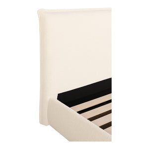 Moe's Home Recharge Queen Bed - Elegant Cream Boucle Upholstered Design For Ultimate Comfort And Relaxation White Upholstery, 54% Polyester,46% Acrylic Boucle Fabric,Solid Pine Frame Rn-1143-18-0